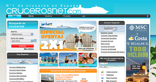 Vista general del buscador de ofertas en cruceros crucerosnet.com