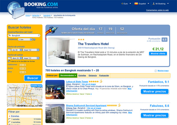 El buscador booking.com con la oferta del día